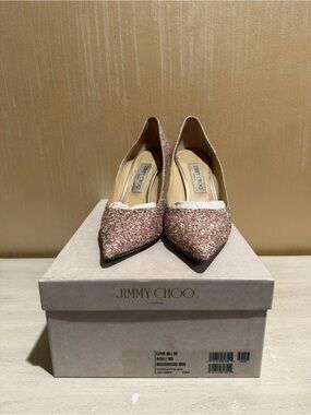 Jimmy Choo Rose Gold Glitter Pointed Pumps
